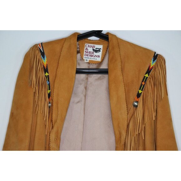 Vintage Char & Sher Designs Womens 10 Western Fringe Boho Leather Jacket K486 - Picture 3 of 5